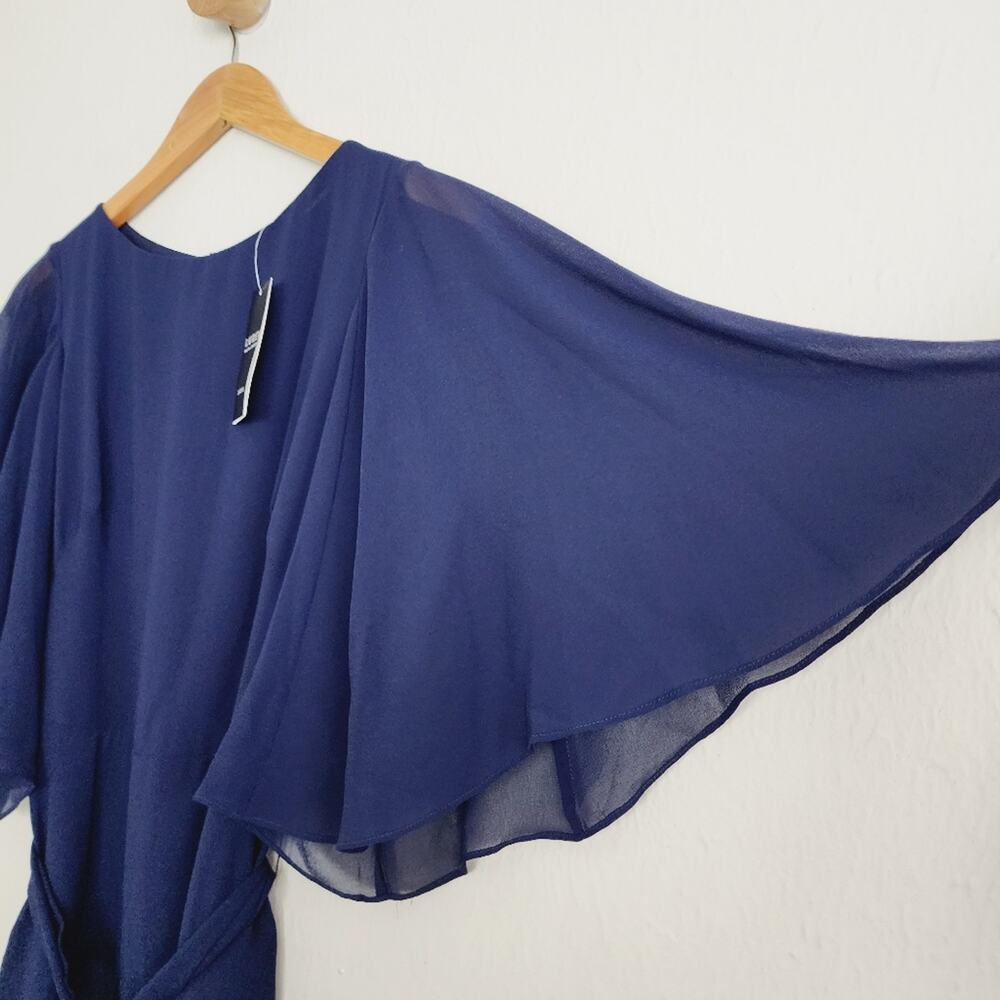 Lauren Ralph Lauren NWT Deep Navy Blue Flutter Sleeve Belted Crepe Mini Dress 2 - Picture 10 of 15